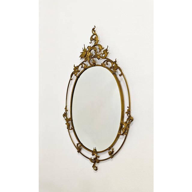 Mid-Century Modern Oval Brass Mirror with Decoration, 1950s For Sale - Image 9 of 10
