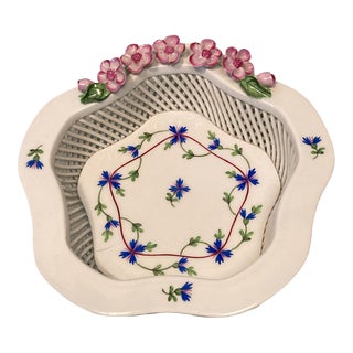 Vintage Herend Porcelain Blue Garland Open Weave Basket For Sale