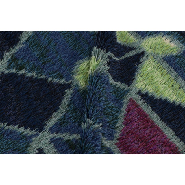 Textile Vintage Swedish Rya Rug, Bold Scandinavian Medallions in Navy Blue - Rug & Kilim For Sale - Image 7 of 8