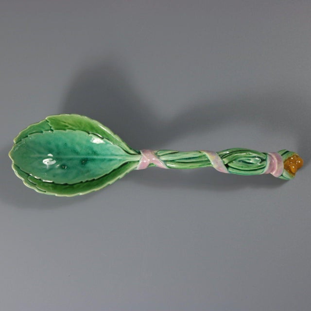 Victorian Minton Majolica Chestnut Server With Spoon For Sale - Image 3 of 15