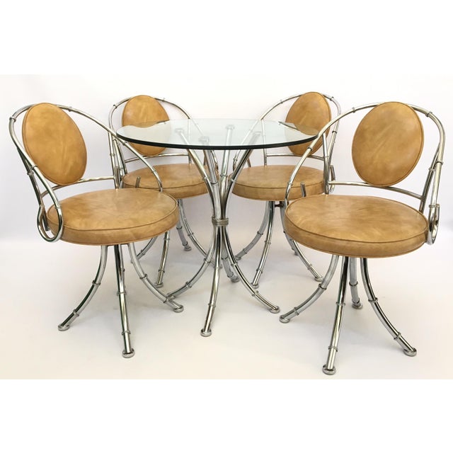 MidCentury Hollywood Regency Chrome Bamboo Bistro Dining Set Set of