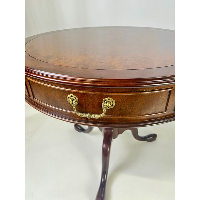 Late 20th Century Century Furniture Traditional Burl Wood and Mahogany Pedestal Drum Table For Sale - Image 12 of 15