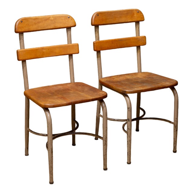 Mid-Century Schoolhouse Maple Desk/Dining Chairs c.1950 For Sale