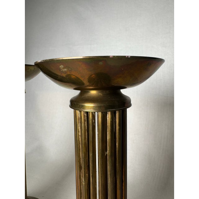 Hollywood Regency Column Brass Pillar Candle Holders, a Pair For Sale - Image 9 of 12