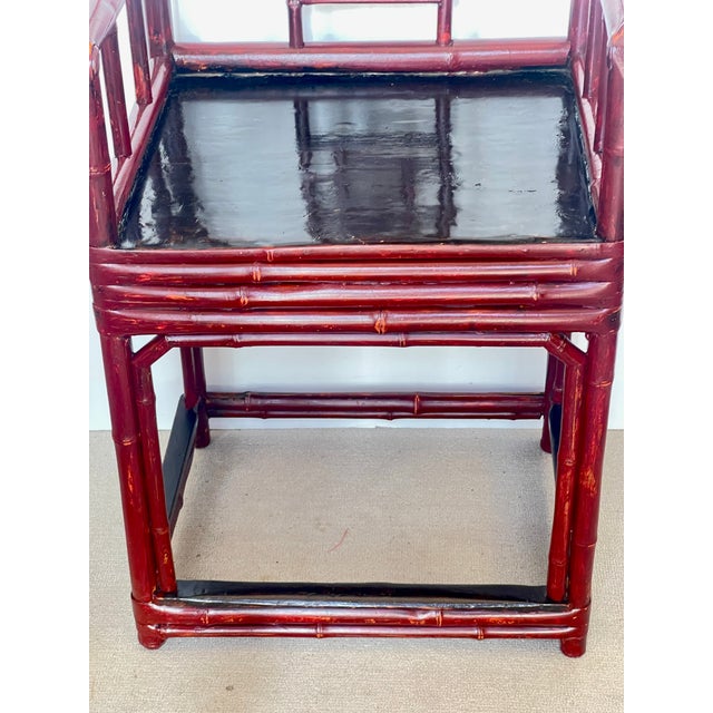 Antique Qing Dynasty Chinoiserie Fretwork Bamboo Rose Chairs a-Pair For Sale - Image 14 of 17