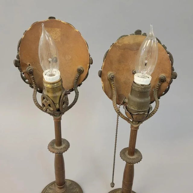 1920s Gold Toned Boho Chic Buffet or Vanity Table Lamps - a Pair For Sale - Image 5 of 9