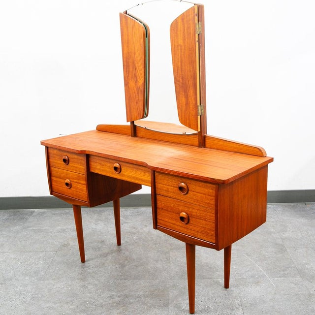 Mid Century Danish Modern Vanity Chest Dresser Teak Adjustable Mirror 5 Drawers For Sale - Image 12 of 12