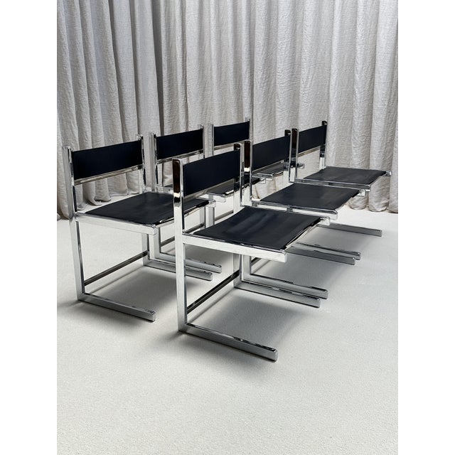 Brutalist Chrome and Leather Chairs from Sigma Furniture, Belgium, 1960s, Set of 6 For Sale - Image 12 of 12