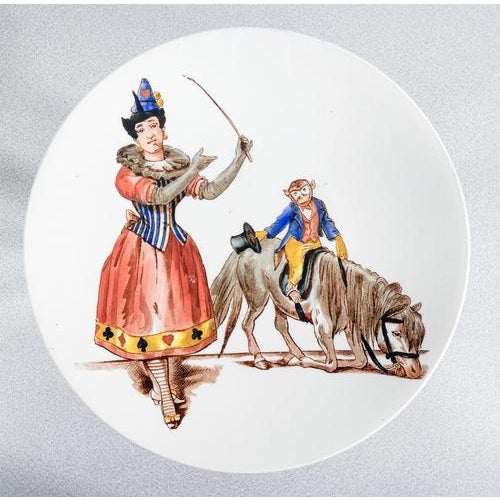 Set of five plates from the pagliacci series by società ceramica richard origin italy period circa 1890 marking società...