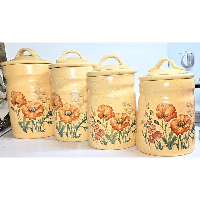 Wildflower Stoneware Canisters- Set of Four For Sale - Image 4 of 10