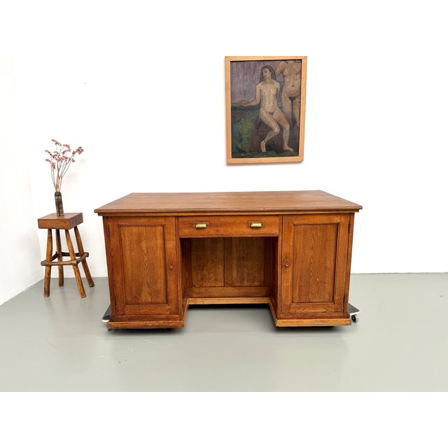 Wood Double-Sided Oak Shop Counter, 1890s For Sale - Image 7 of 18