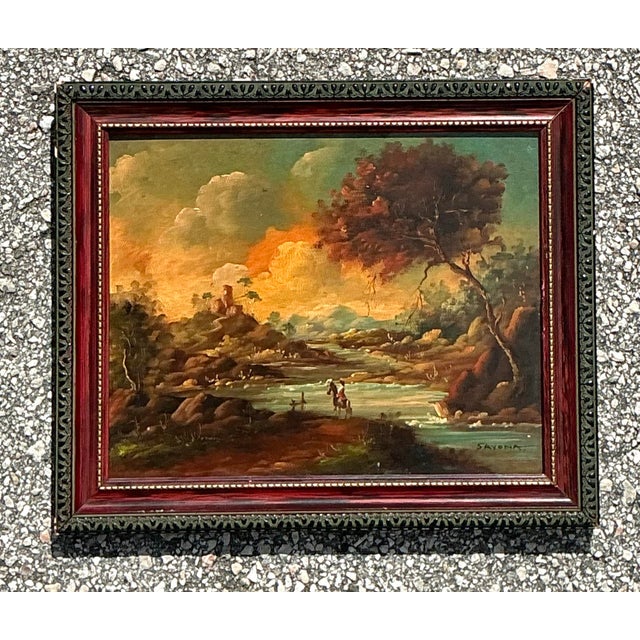 Vintage Original Landscape Oil Portrait on Board For Sale - Image 11 of 12
