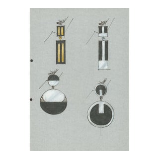 Original Jewelry Design Drawing – Geometric Earring Studies 1970's Artist Unknown For Sale