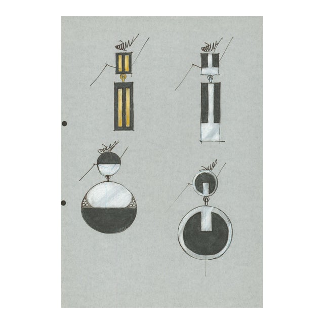 Original Jewelry Design Drawing – Geometric Earring Studies 1970's Artist Unknown For Sale