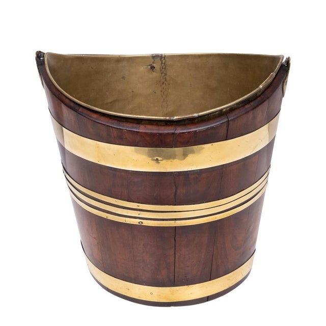 Antique Dutch Georgian Mahogany Brass-Bound Peat Bucket, 1830s For Sale - Image 6 of 11