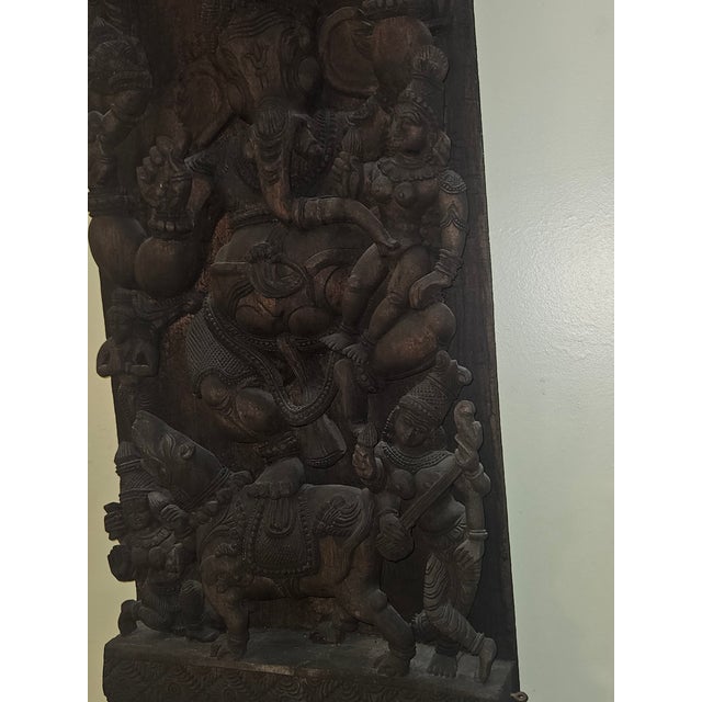 1960s Monumental Hand-Carved Ganesha Temple Panel in High Relief, Sculptural Wall Statement For Sale - Image 4 of 15