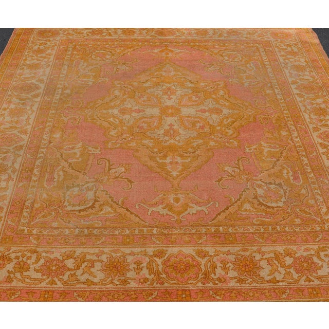 Pink Antique Indian Amritsar Rug in Acidic Yellow, Pink and Ivory With Medallion For Sale - Image 8 of 14