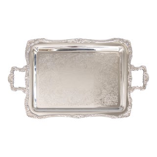 Antique Silver Plate Footed Serving Tray With Handles For Sale