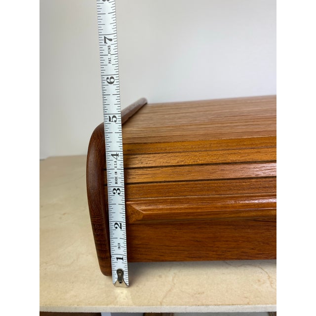 Vintage Teak Tambour Roll-Top Storage Box, Danish Modern Style For Sale - Image 10 of 12