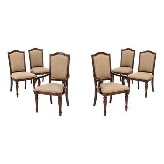 Set of Six Late 20th Century Walnut Dining Chairs With Sculptural Armchairs For Sale