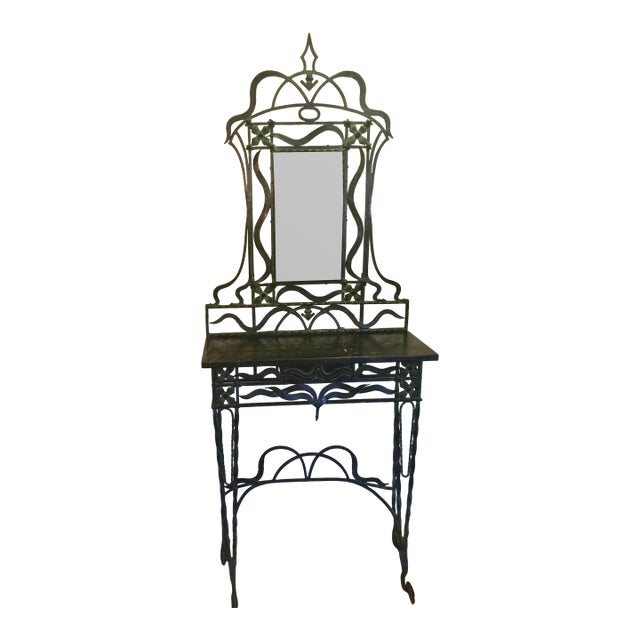 Antique French Art Nouveau (Circa 1895-1910)Wrought Iron Hall Console With Mirror Attributed to Edgar Brandt For Sale