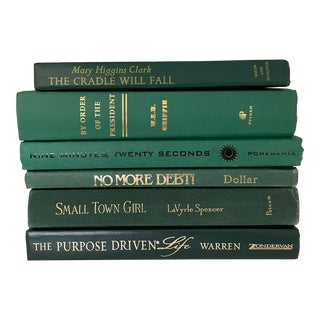 Early 21st Century Emerald Green Book Stack With Contemporary Titles - Set of 6 For Sale