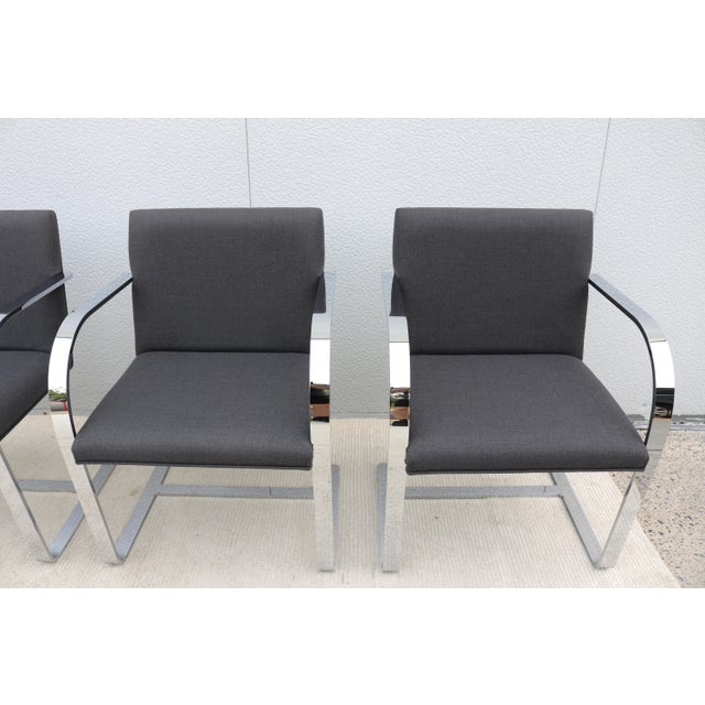 Ludwig Mies Van Der Rohe Brno Flat Bar Chairs in Gray Wool by Gordon - Set of 4 For Sale - Image 13 of 18