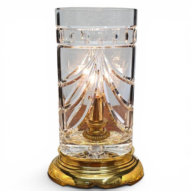Waterford Crystal Overture Hurricane Table Lamp With Brass Base 11.5" For Sale - Image 10 of 15