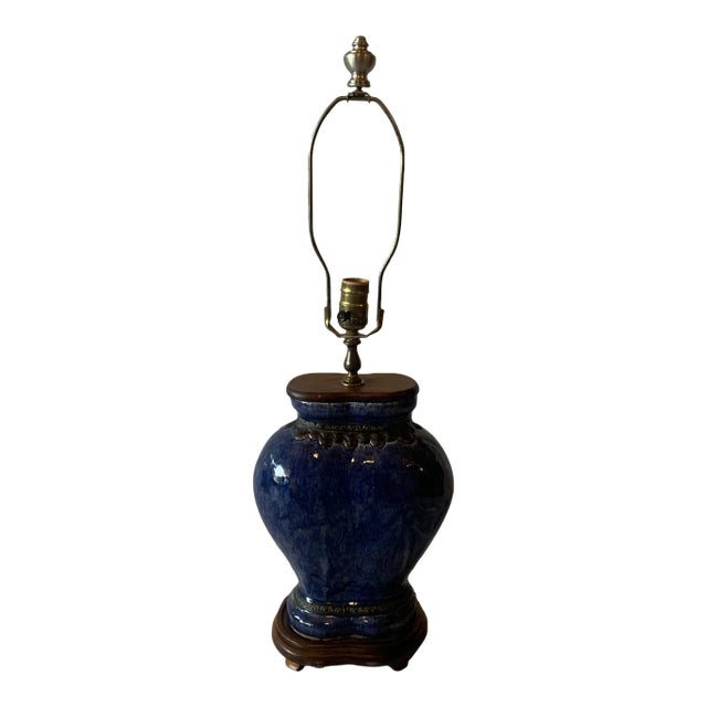 Early 19th Century Chinese Oval Blue Porcelain Vase Lamp For Sale