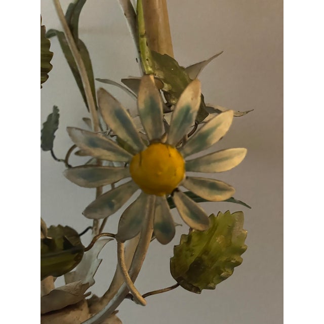 Mid-Century Modern Vintage Italian Tole Floral 3-Light Chandelier || Roses & Daisies || Late 1950s Mid-Century Modern Farmhouse For Sale - Image 3 of 4