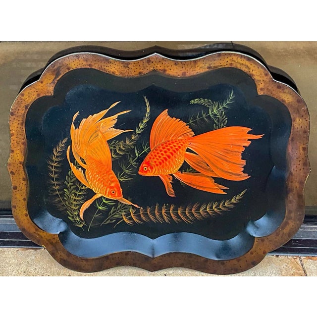 19th-C. English Tole Tray With Recent Faux Tortoise and Fish / Carp Painting For Sale In Atlanta - Image 6 of 6