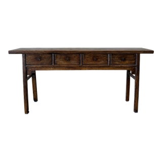 Vintage Reclaimed Elm Wood 4 Drawer Console C. 1920 For Sale