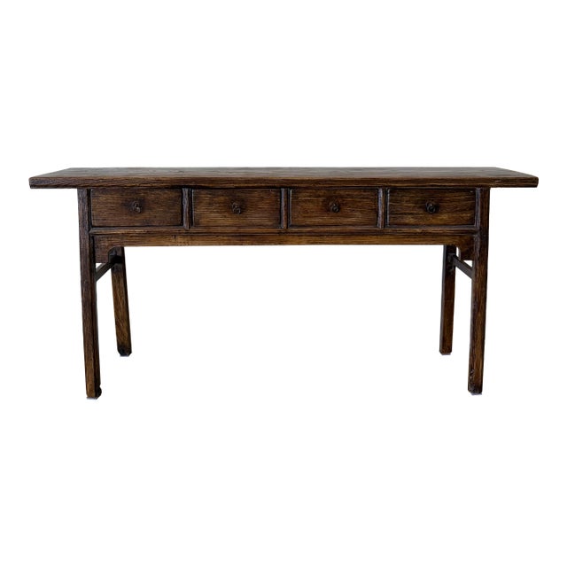 Vintage Reclaimed Elm Wood 4 Drawer Console C. 1920 For Sale