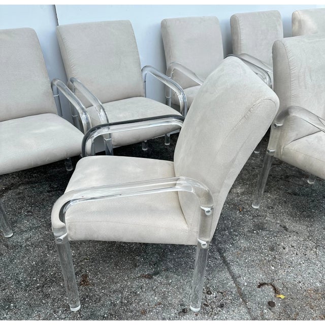 Plastic Signed Lion in Frost Lucite Armchairs - Set of 8 For Sale - Image 7 of 12