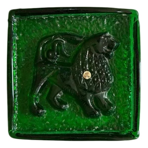 Mid-Century Modern Polish Glass Zodiac Block Lion