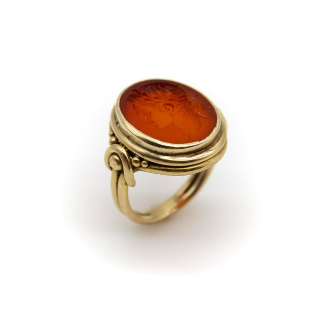 Late 19th Century Victorian 18k Gold Carnelian Intaglio of Julius Caesar Ring, Size 7 For Sale - Image 9 of 11