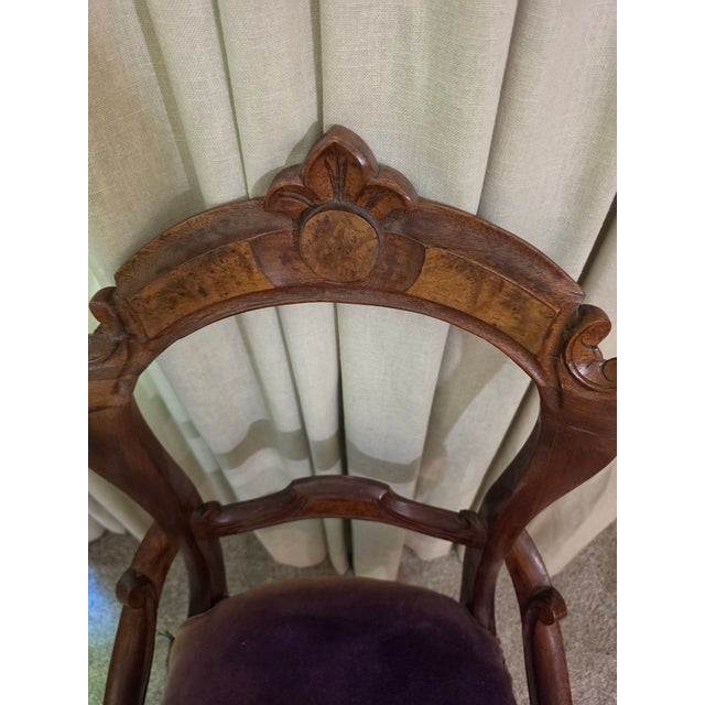 2 Victorian Louis Philippe Style Balloon Back Purple Velvet Chairs For Sale - Image 6 of 12