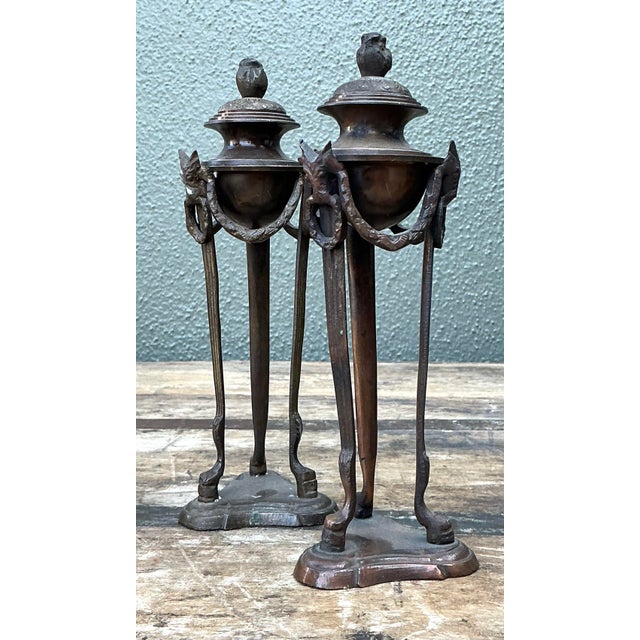 Vintage Egyptian Revival Pedestal Urns - A Pair For Sale - Image 11 of 12