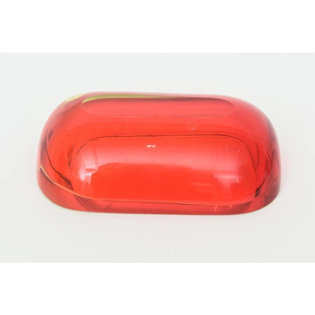 Vintage Murano Flavio Poli Red and Yellow Uranium Sommerso Glass Oblong Bowl Rare For Sale - Image 11 of 12