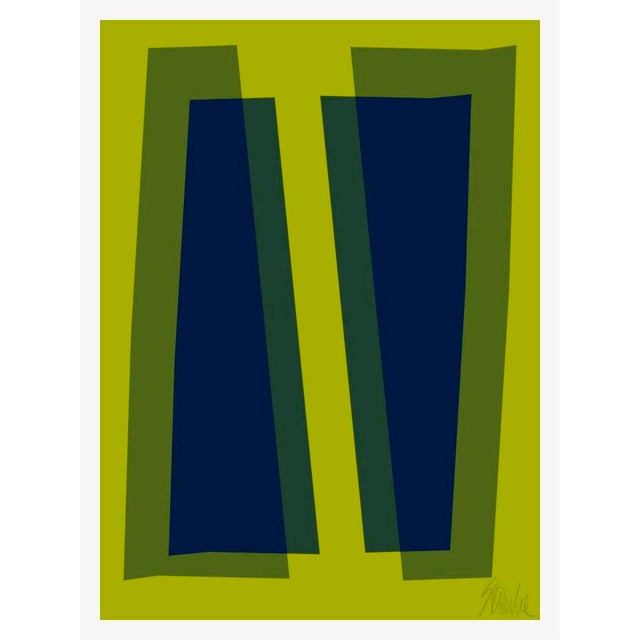 Deep Navy and Lime Transparencies Fine Art Print 35" X 50" by Liz Roache For Sale In Boston - Image 6 of 6