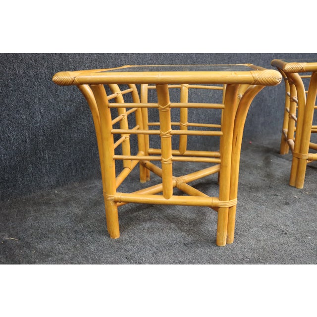 Wood Mid Century Rattan End Tables For Sale - Image 7 of 8