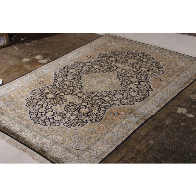 Traditional Hand-Knotted Vintage Persian Qum Rug in Beige-Brown Floral Medallion Pattern For Sale - Image 3 of 8