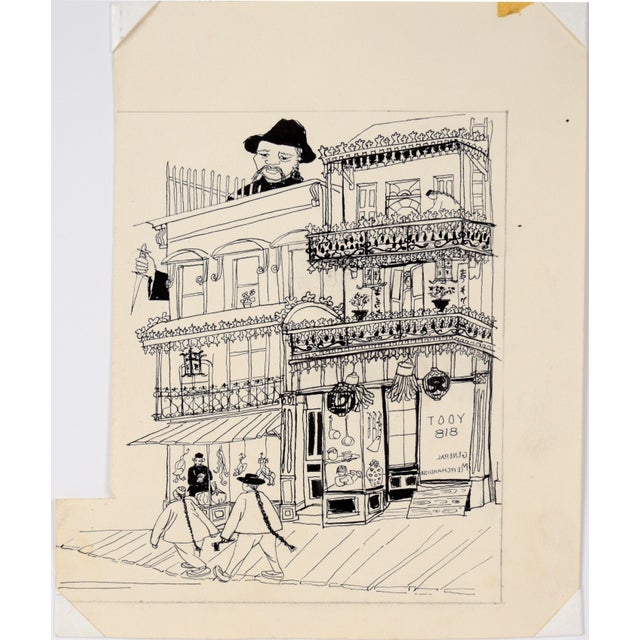 Mid 20th Century General Merch Way Down in Chinatown - Vintage Illustration in Ink by Irene Pattinson For Sale - Image 5 of 5