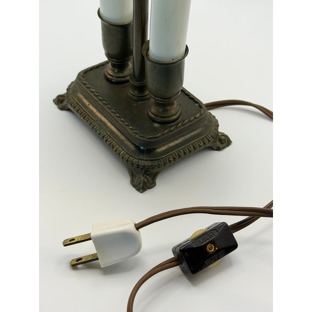 French Vintage French Bouillotte Style Two-Light Desk Lamp With Black Tole Shade For Sale - Image 3 of 7