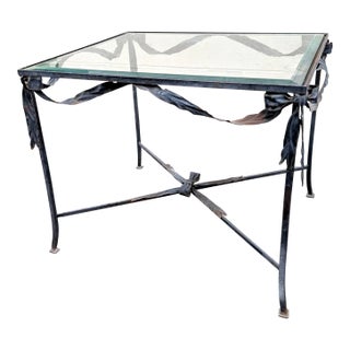 Vintage French Neoclassical Wrought Iron & Glass Center Table in the Manner of Maison Jansen For Sale