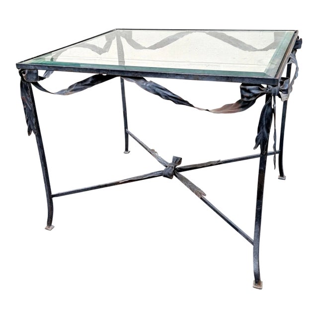 Vintage French Neoclassical Wrought Iron & Glass Center Table in the Manner of Maison Jansen For Sale