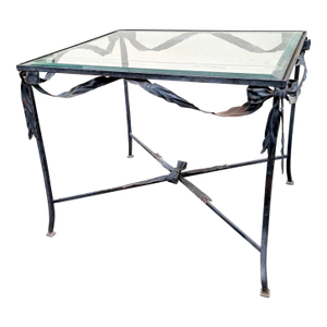 Vintage French Neoclassical Wrought Iron & Glass Center Table in the Manner of Maison Jansen