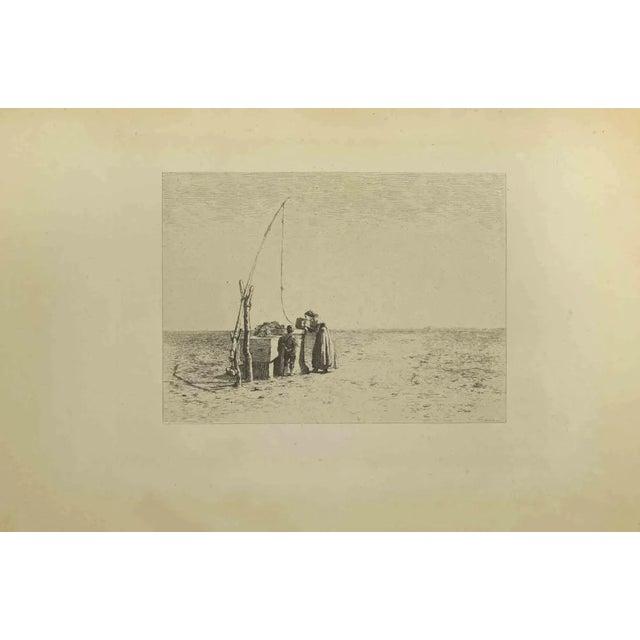 Eugène Burnand, The Well, Etching, Late 19th Century For Sale