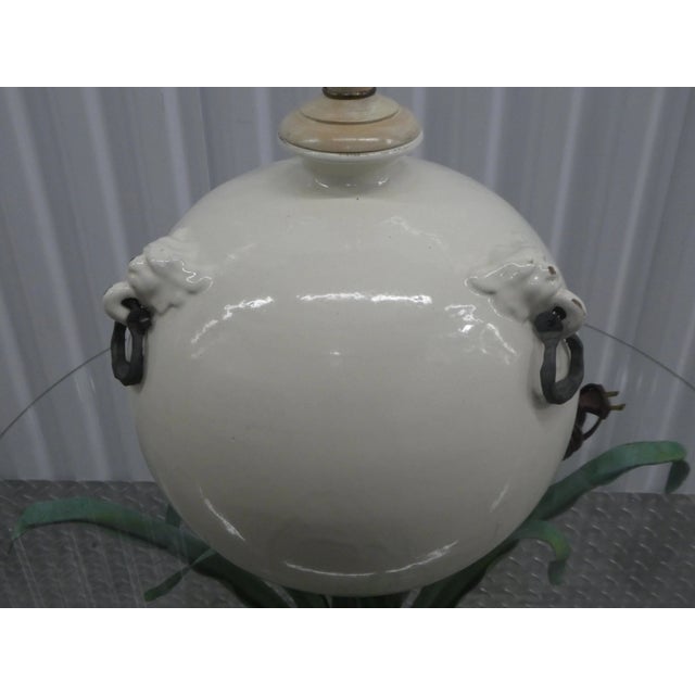 1970s Italian Glazed Terra Cotta Lamp With Lion Heads With Iron Pulls For Sale In Miami - Image 6 of 10