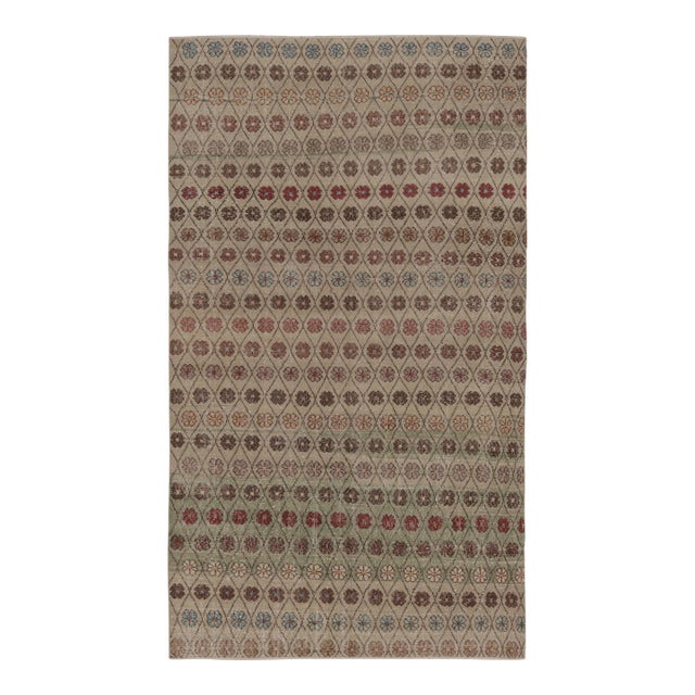 Vintage Distressed Rug, Pale Green With Whimsical Floral Lattice - Rug & Kilim For Sale